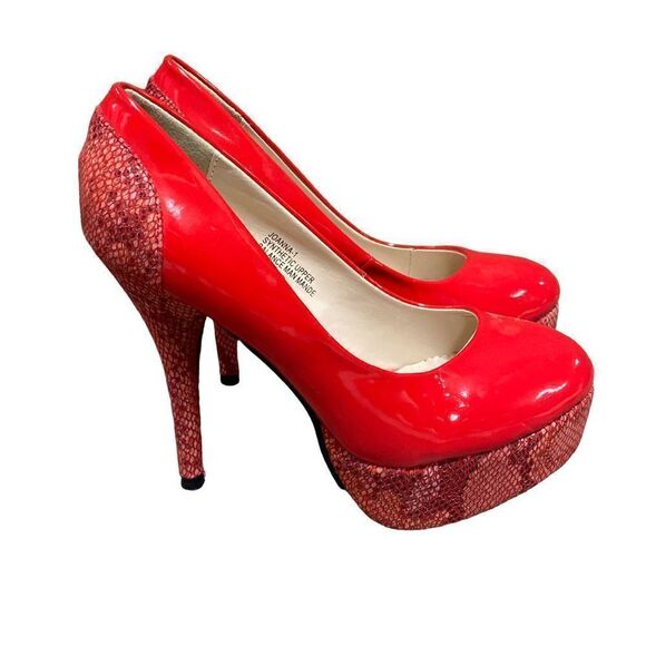 Red Patent & Snakeskin Platform Stiletto Size 8 NWOT - Picture 1 of 8